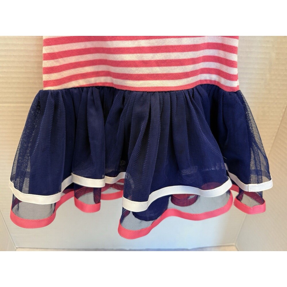 Youngland | Girls Sz 24 mos. Navy White Pink Ruffle  Dress Nautical Style Perown - Picture 6 of 9